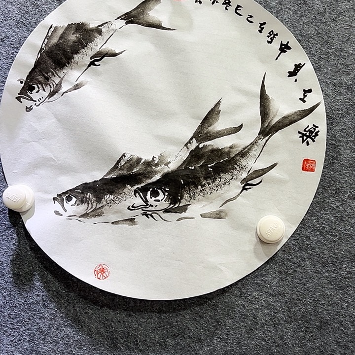 国画知鱼之乐纯手绘