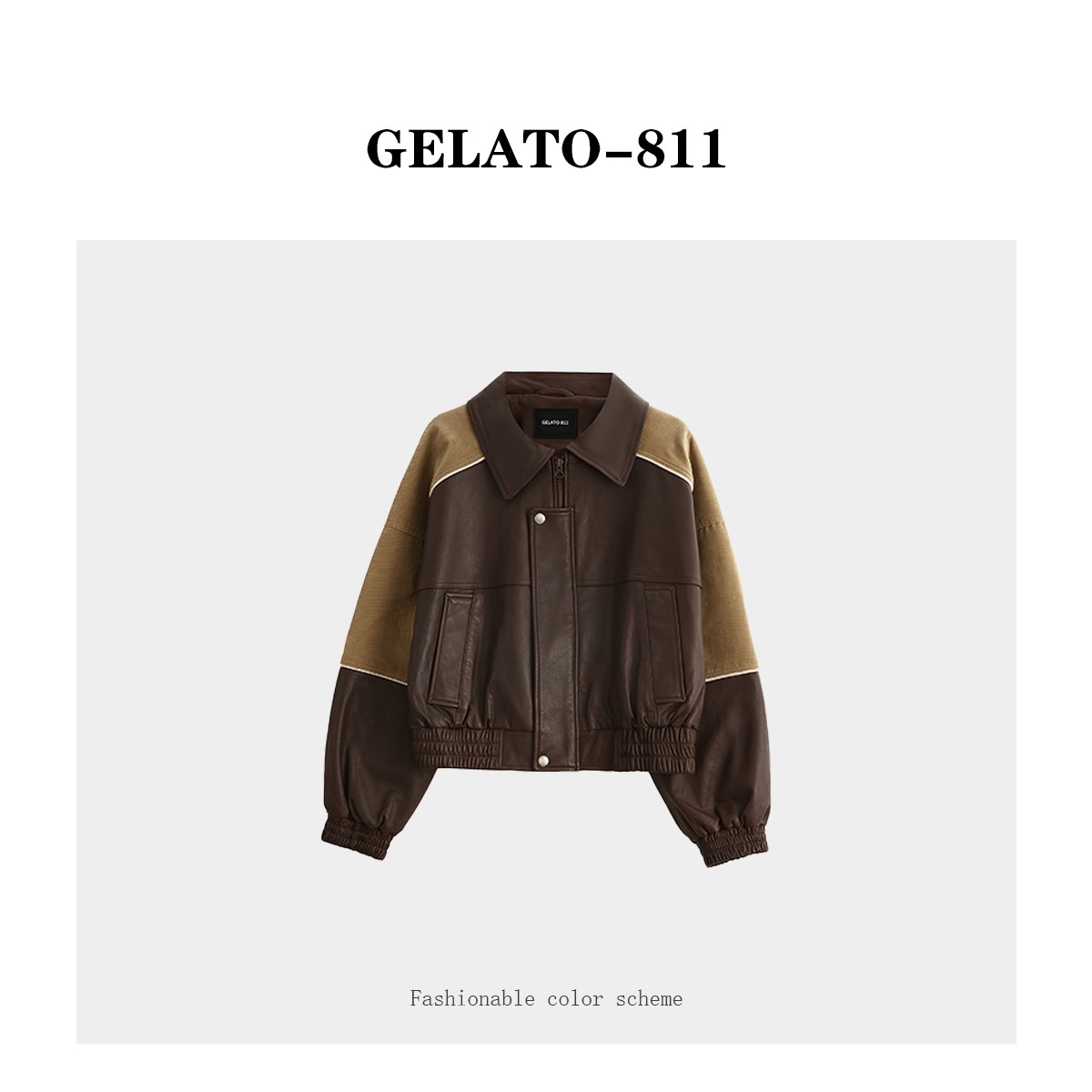 GELATO-811“冰美式 ”进口绵羊皮拼接秋季皮衣8166