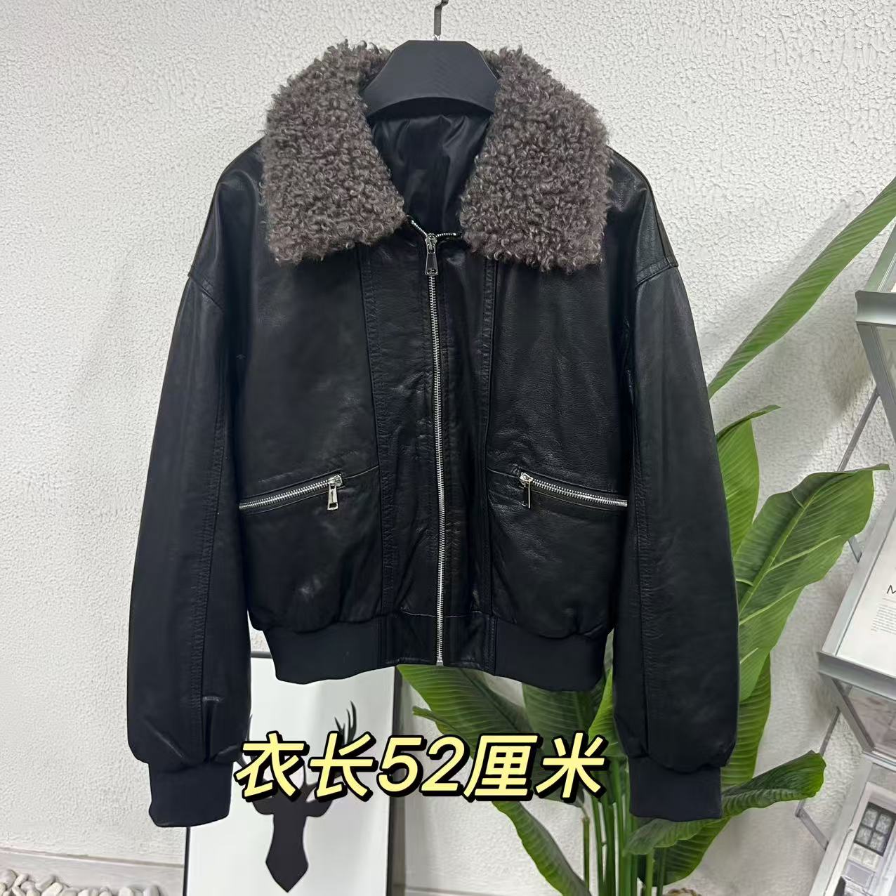 【暖暖】秋冬新款牛皮油蜡短款皮羽绒外套