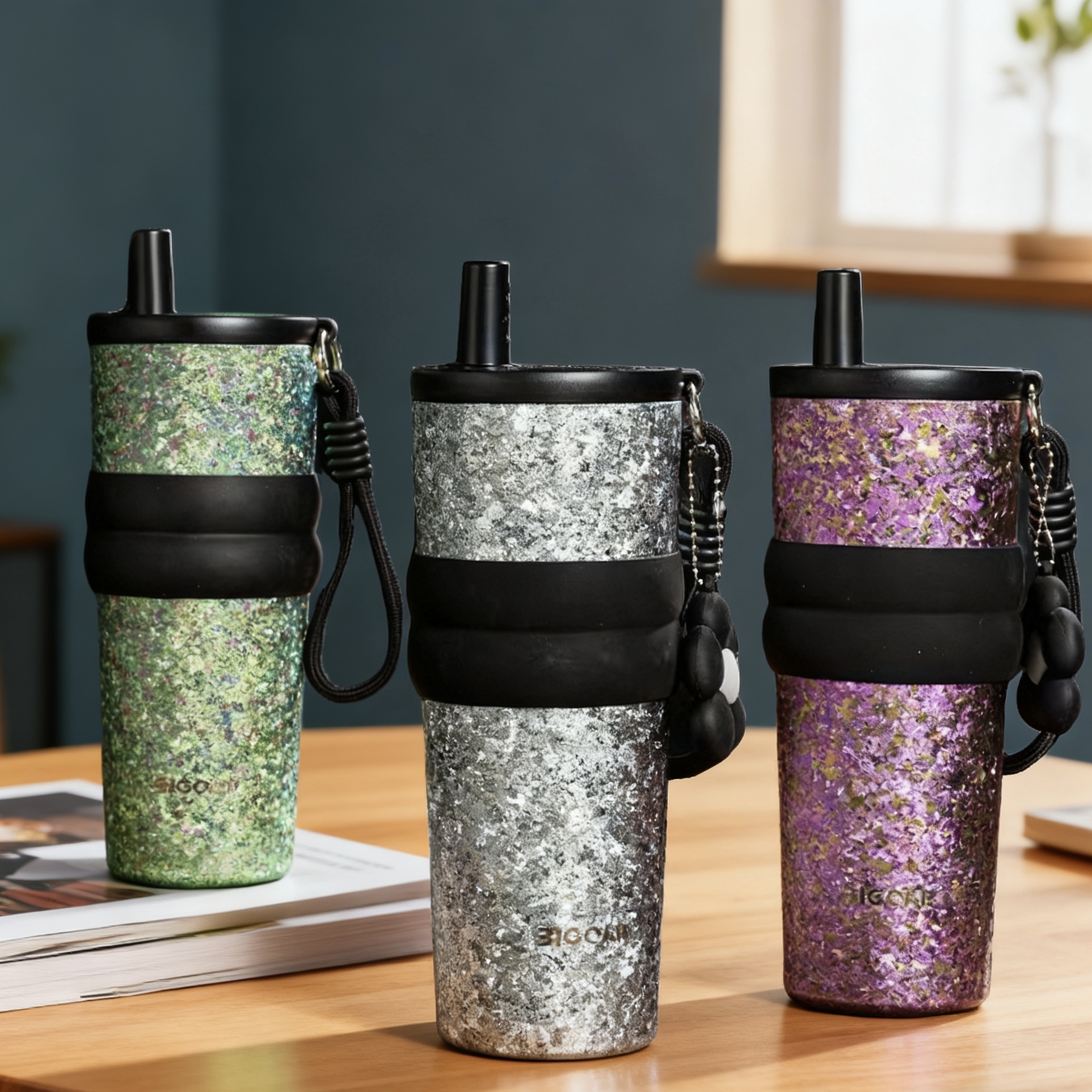 无品牌新款纯钛保温杯：女款高颜值吸管杯，车载咖啡杯，送礼优选