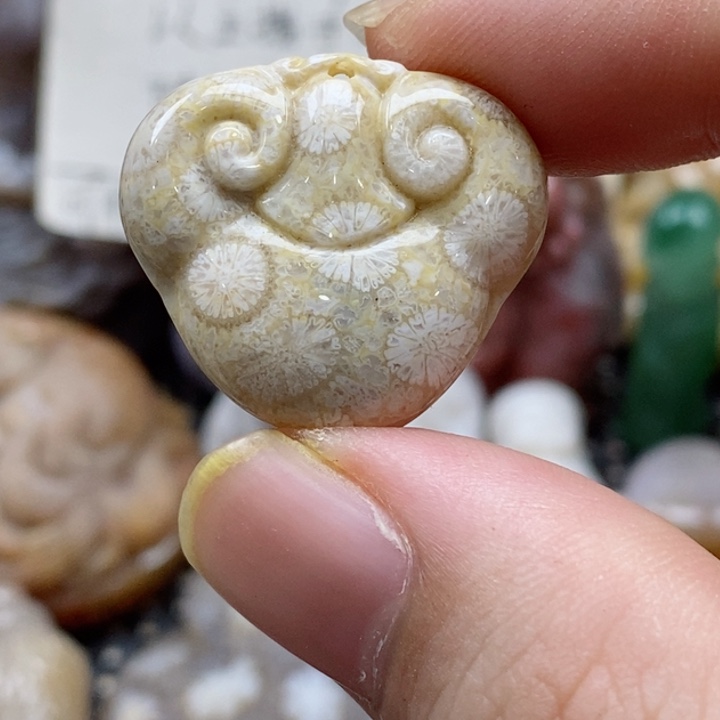 硅化珊瑚（珊瑚玉）颈饰未镶嵌小吊坠