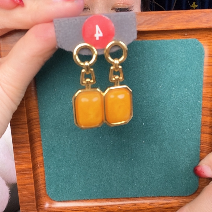 蜜蜡耳饰银S925镶嵌耳吊