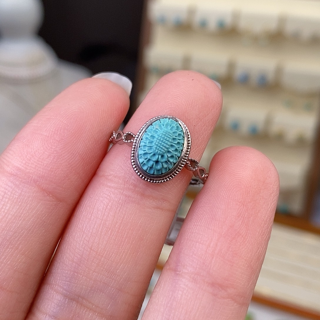 绿松石戒指银S925镶嵌