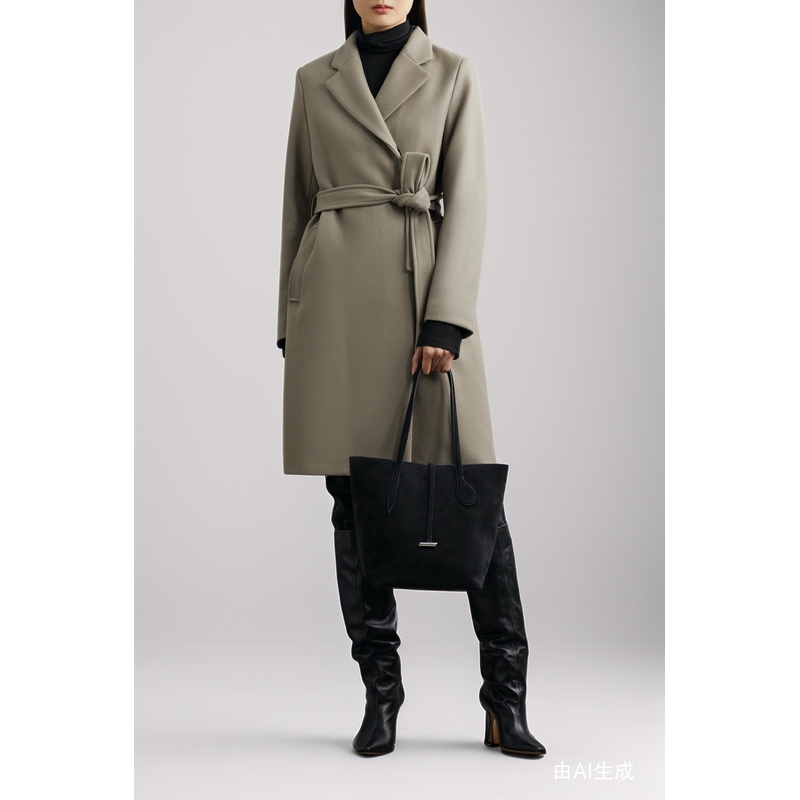 FILIPPA K秋冬女配腰带绵羊毛混纺中长款毛呢大衣外套