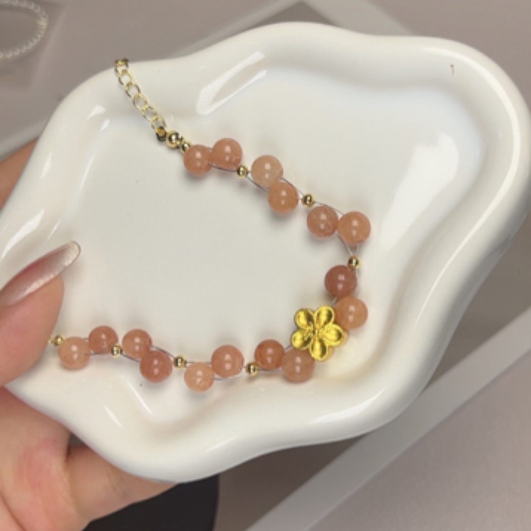 铜合金仿水晶手镯 桃花造型女款轻奢小众手链