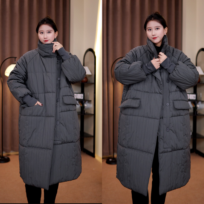 2025时尚保暖宽松女棉服中长款女款冬季宽松面包棉服立领棉衣女装