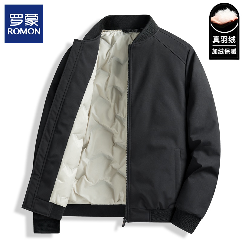 罗蒙轻薄羽绒服男士短款2025新款冬季加厚保暖棒球服外套男装夹克