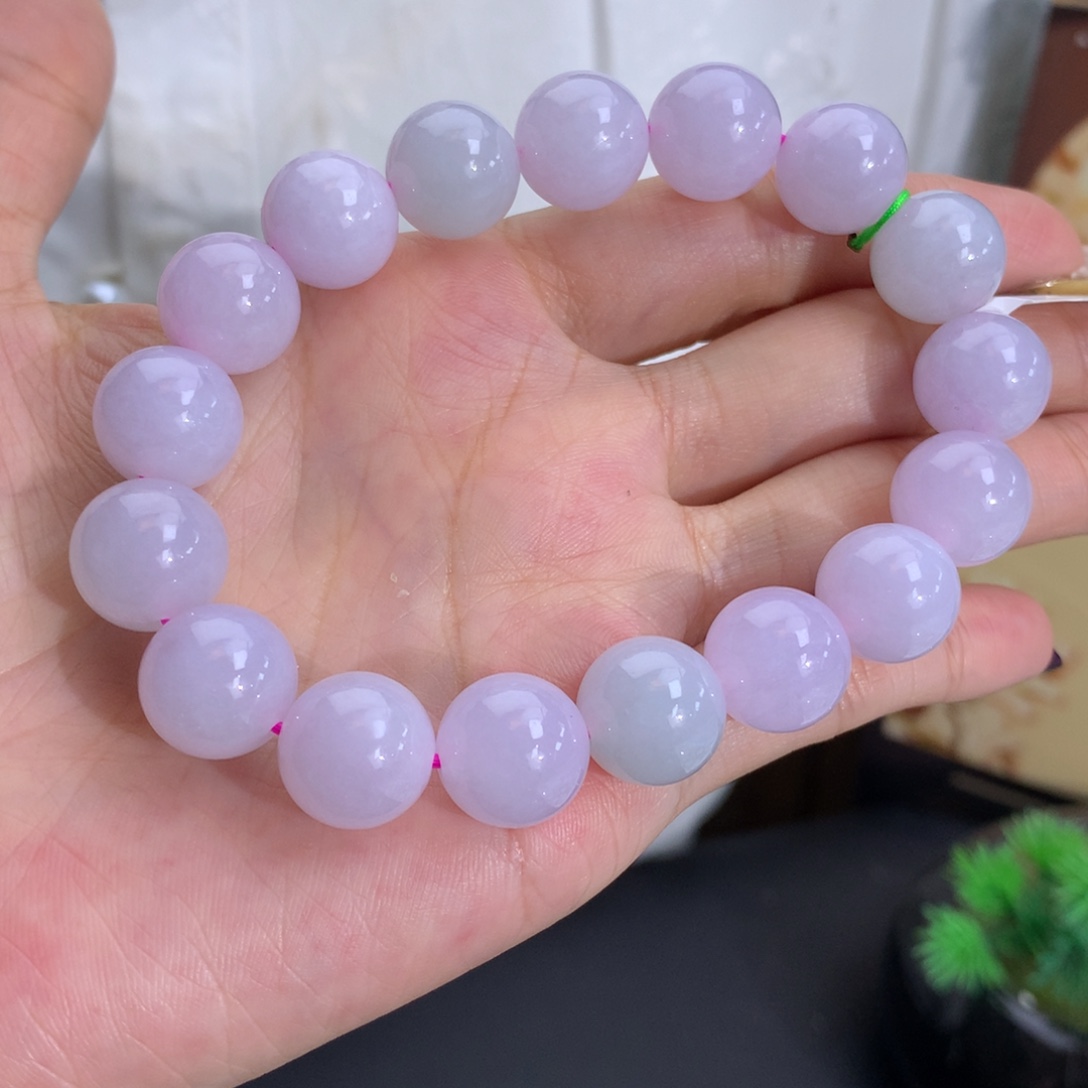 翡翠未镶嵌手串卡12.5细润淡粉紫手串