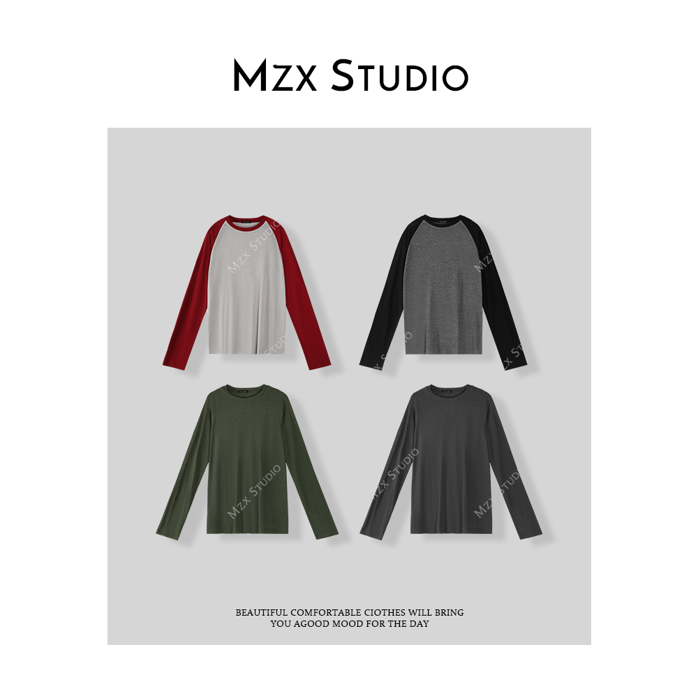 MZX 春季极简超经典 薄款撞色插肩袖长袖T恤SY8012-Z
