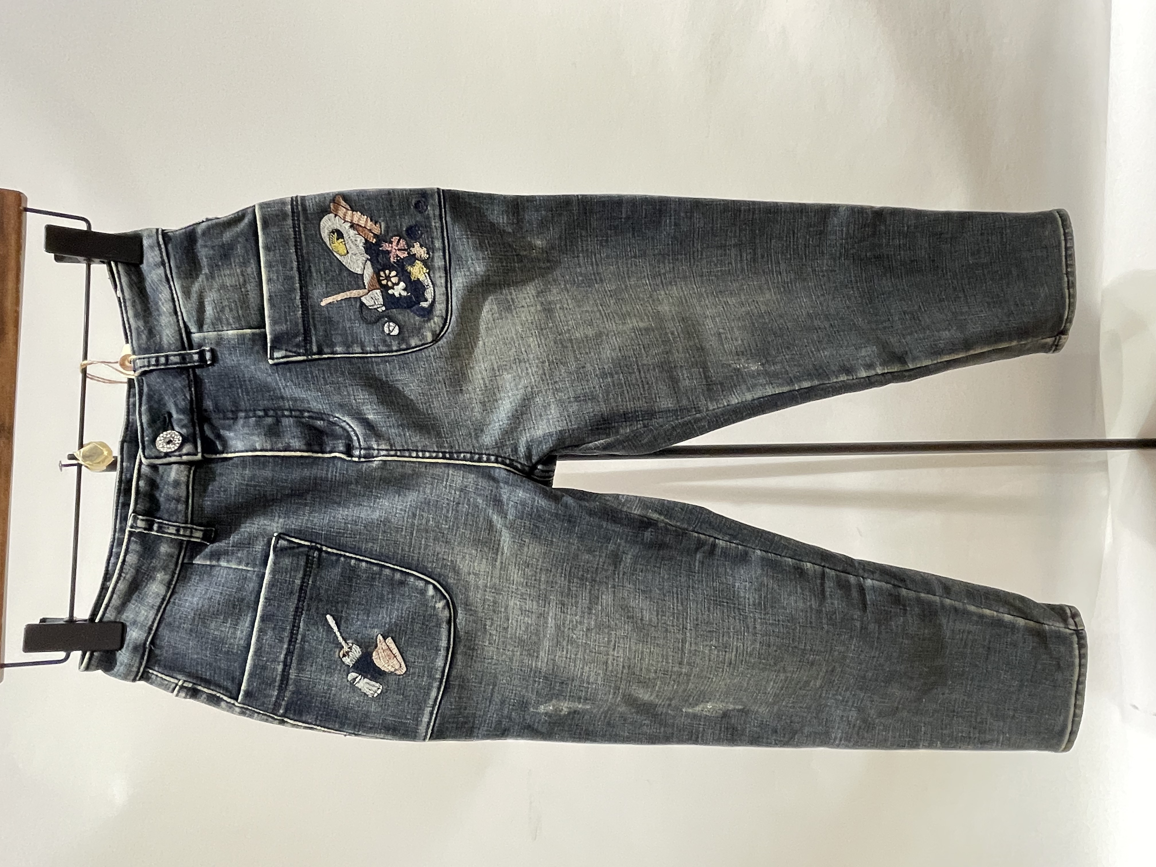 2525爆款微胖mm显瘦穿搭设计感小众遮肉牛仔裤女弹力中高腰  9205