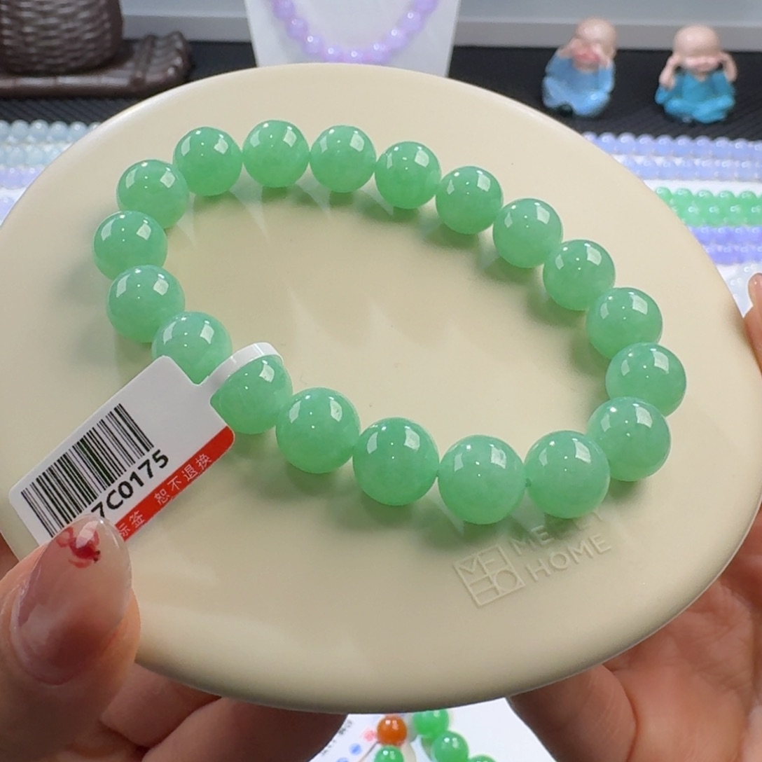 翡翠手链未镶嵌果阳绿单圈10mm
