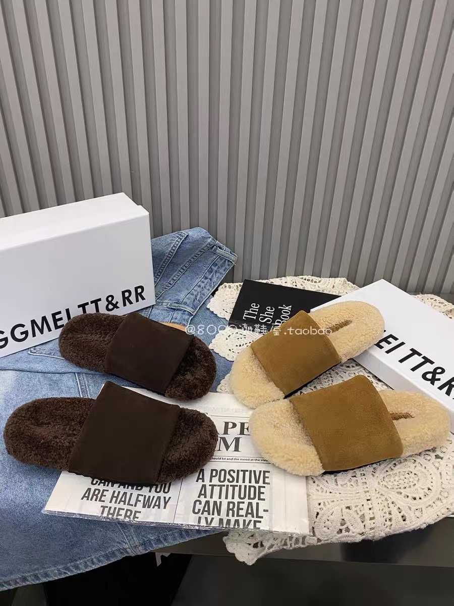 203韩系简约毛毛拖鞋女秋季新款时尚个性平底拖鞋轻便防滑一字拖