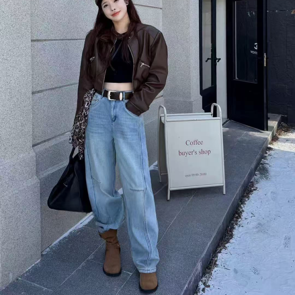 后兜刺绣弯刀拖地裤