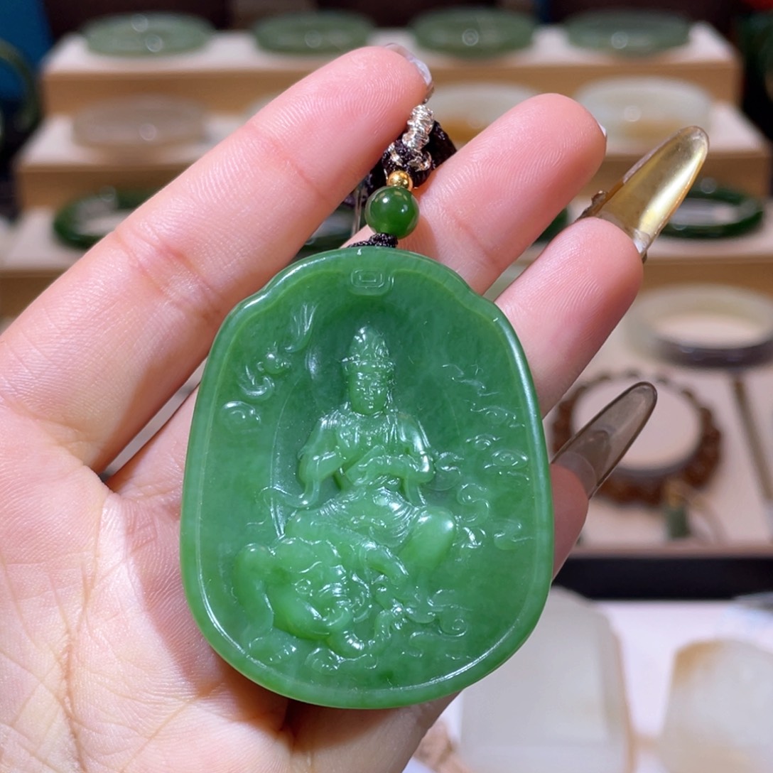 和田玉高品粉绿普贤菩萨未镶嵌