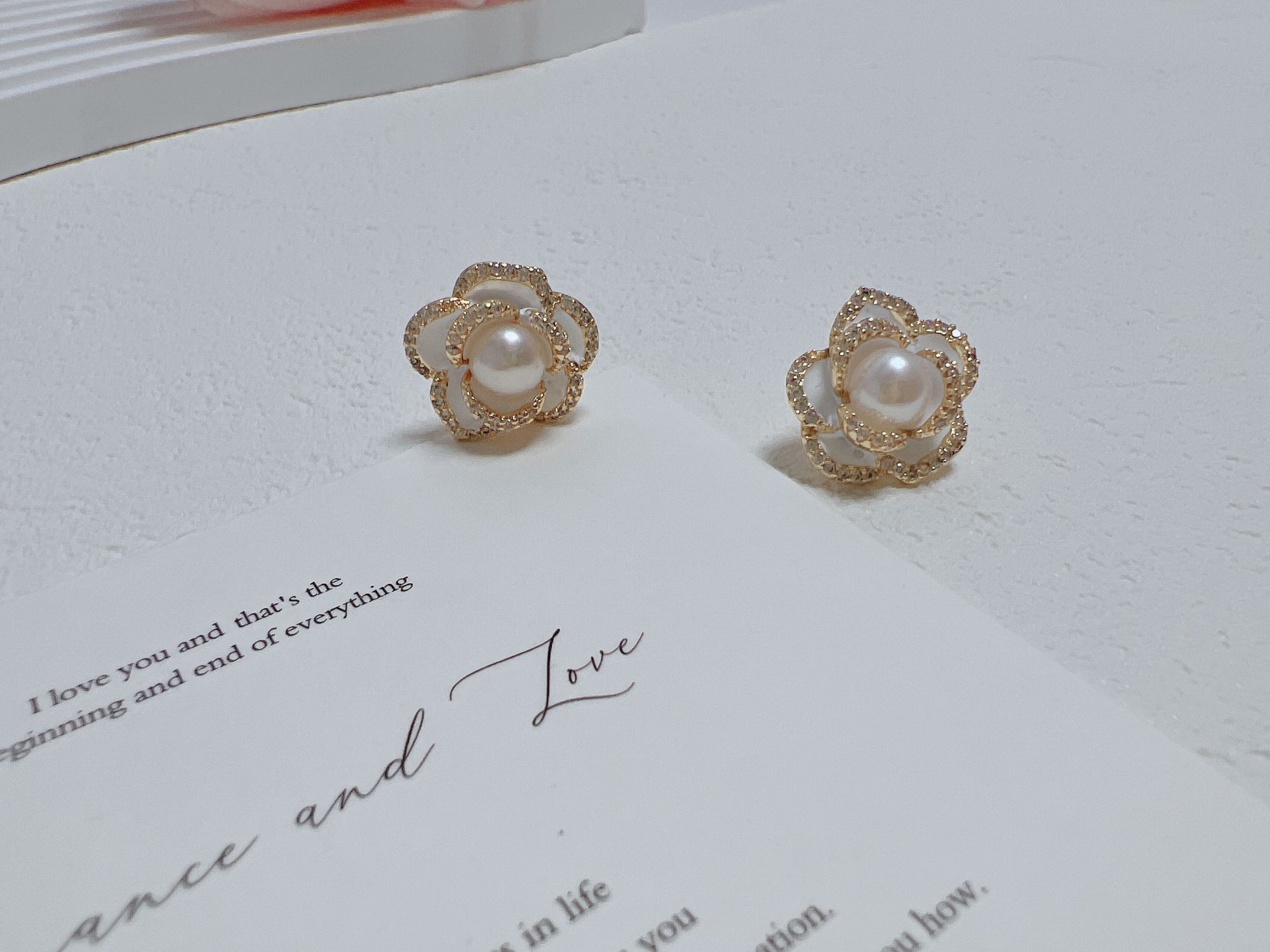 天然淡水珍珠A04山茶花珍珠耳环S925银针