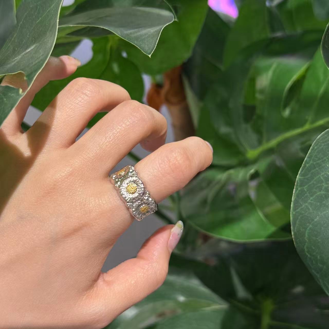 925银戒指 小雏菊戒指 通体s925纯银