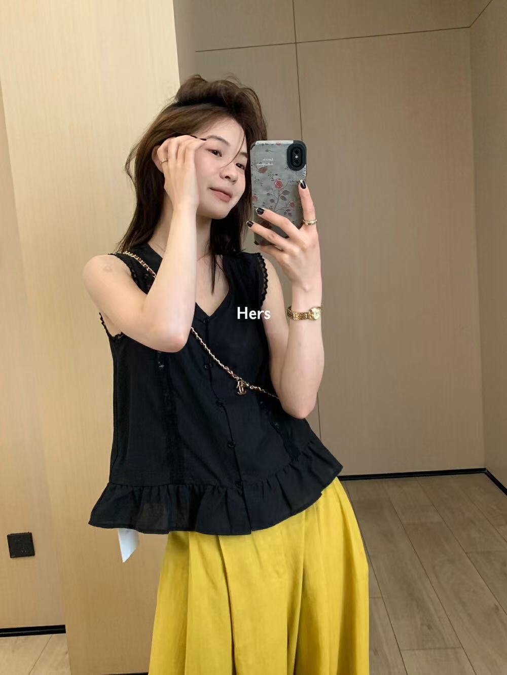 【运费补贴】020蕾丝花边V领无袖小衫背心女夏季新款百搭气质上衣