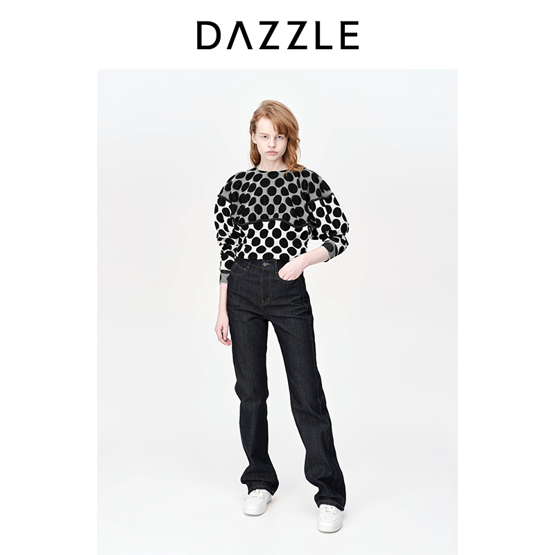 DAZZLE地素 牛仔裤新款女复古水洗简约直筒长裤2H1R608