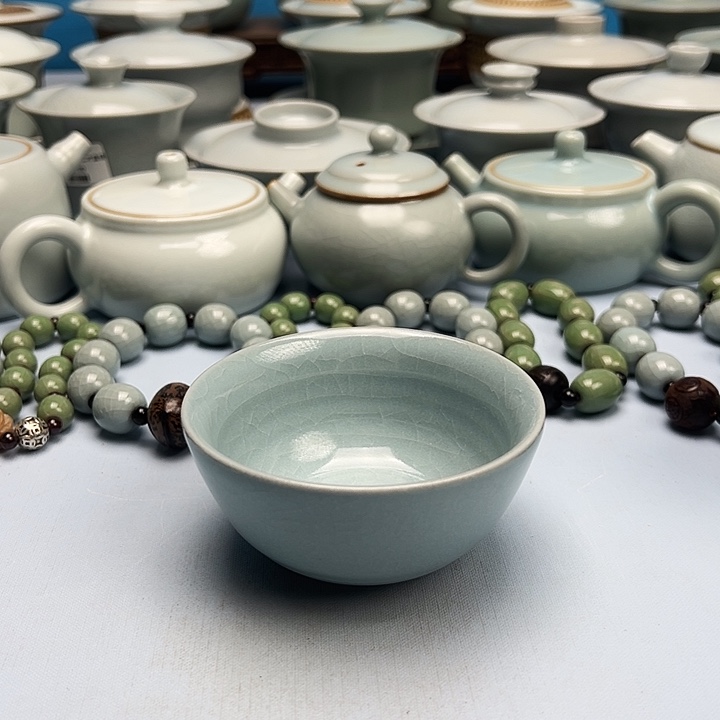 杯微微暇天青微蓝釉碗杯原蓝原釉原产地
