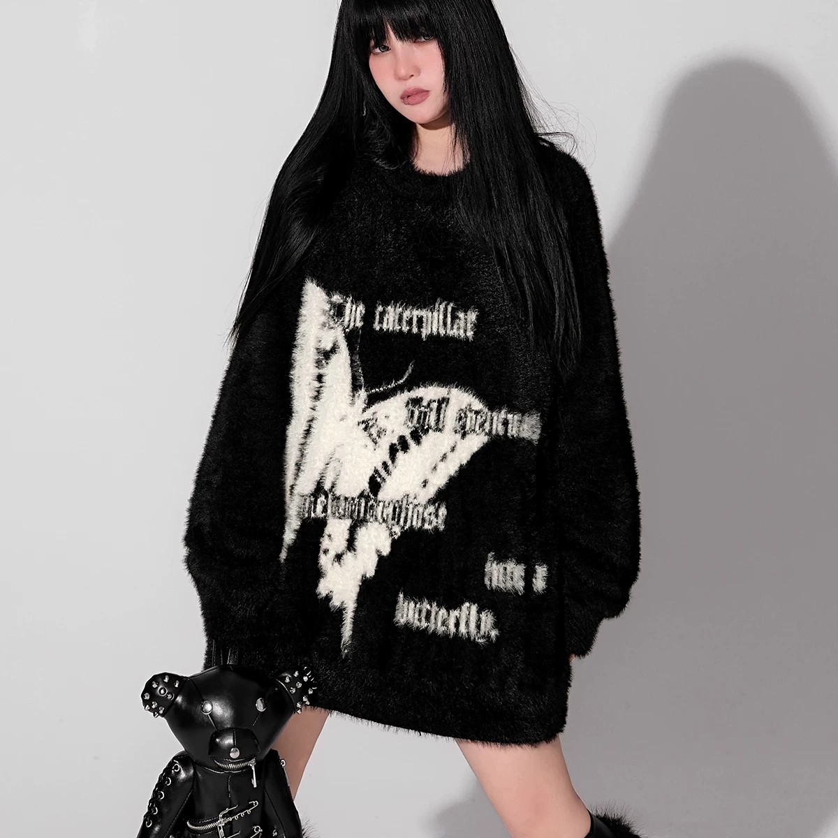 美式高街潮牌水貂毛毛衣百搭宽松潮流休闲秋冬季