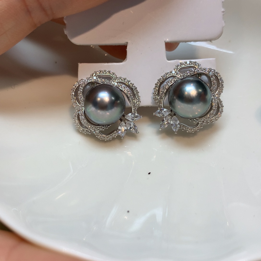 海水珍珠耳饰银S925镶嵌