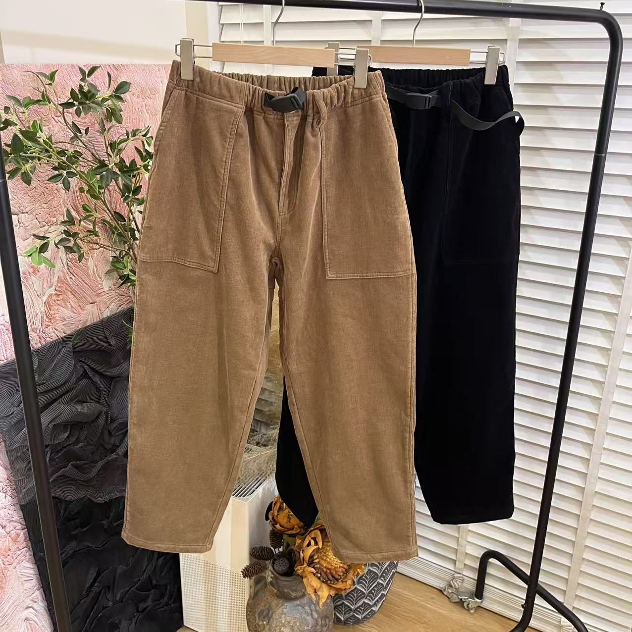 休闲「加绒灯芯绒」工装保暖长裤女E6492