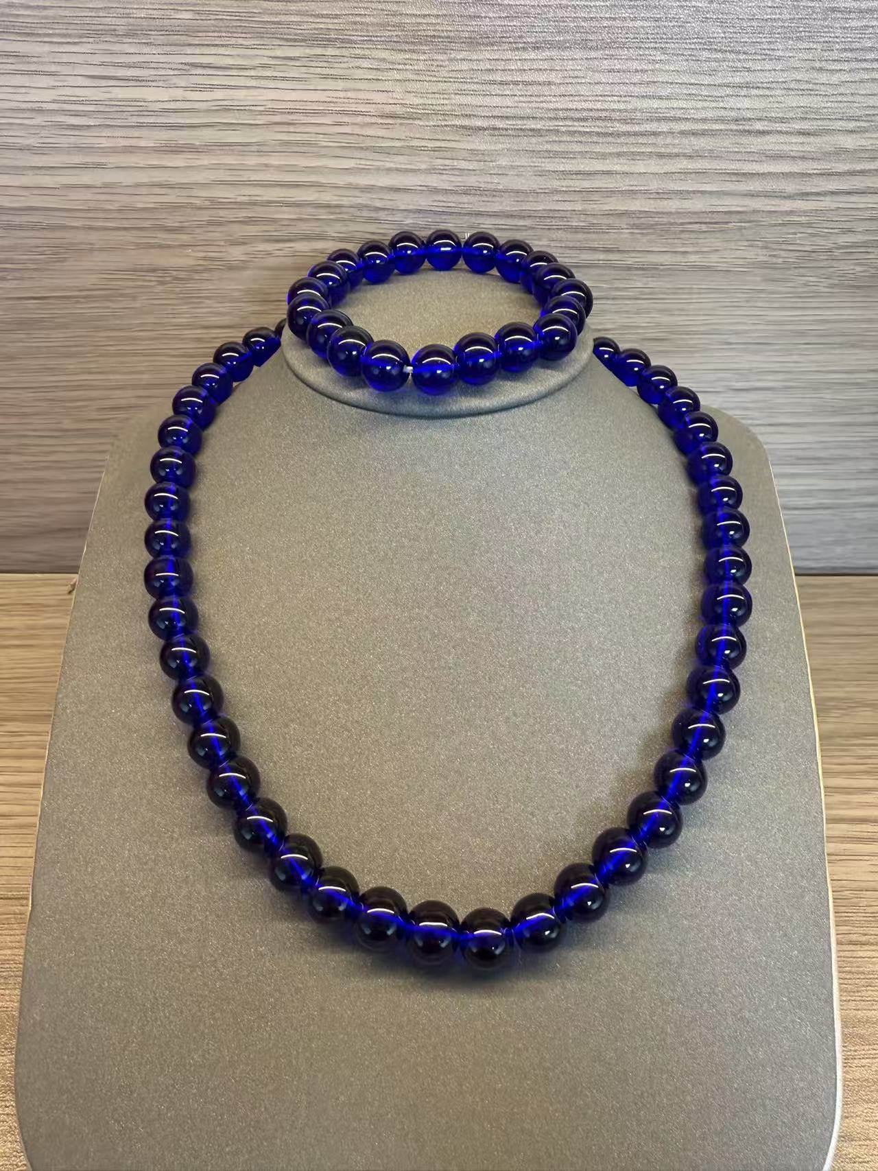 蓝冰底锁骨项链+单圈手串+耳坠