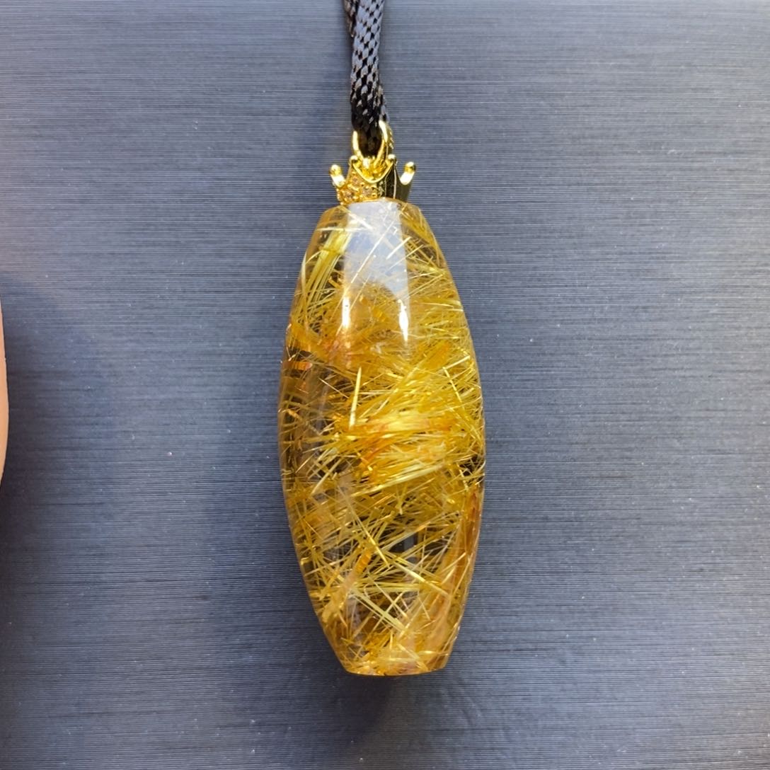 水晶颈饰银S925镶嵌天然水晶钛晶桶珠吊坠