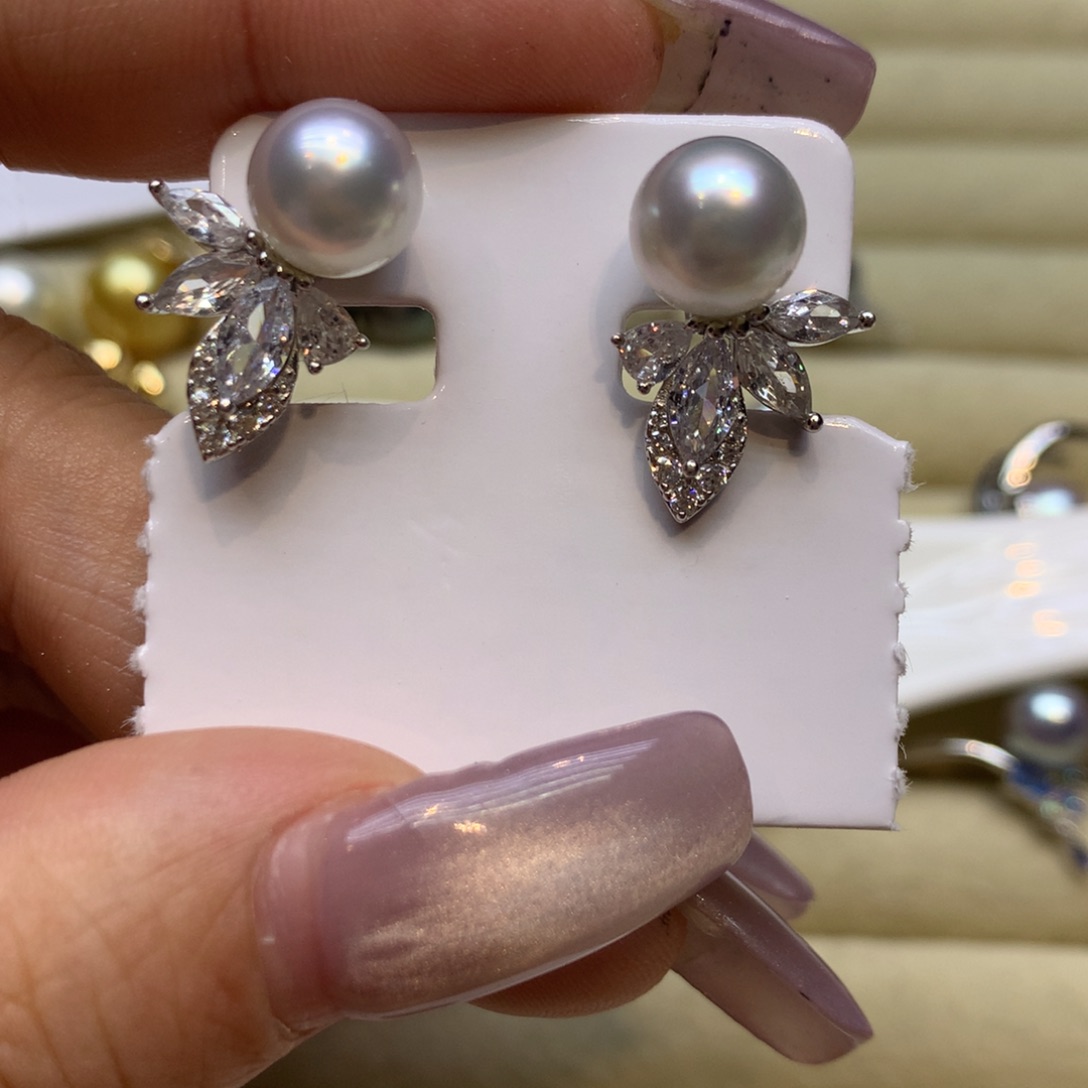 银S925镶嵌耳饰海水珍珠