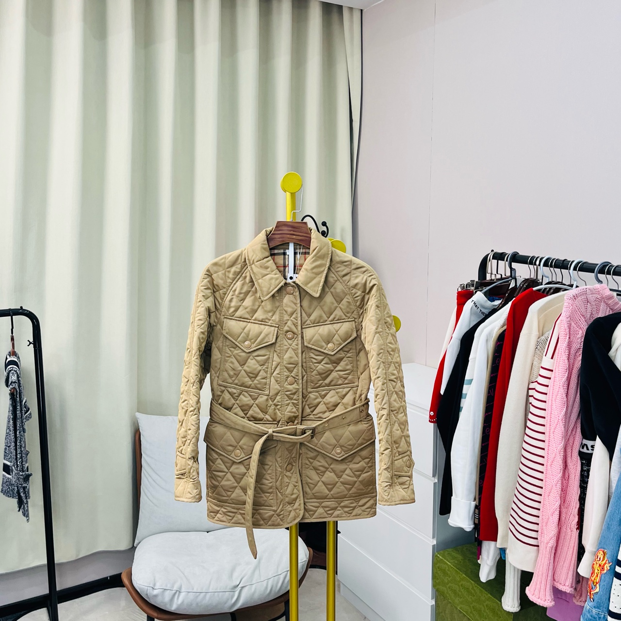 99新 BURBERRY/博柏利  棕色内里格纹棉服 xxs码 