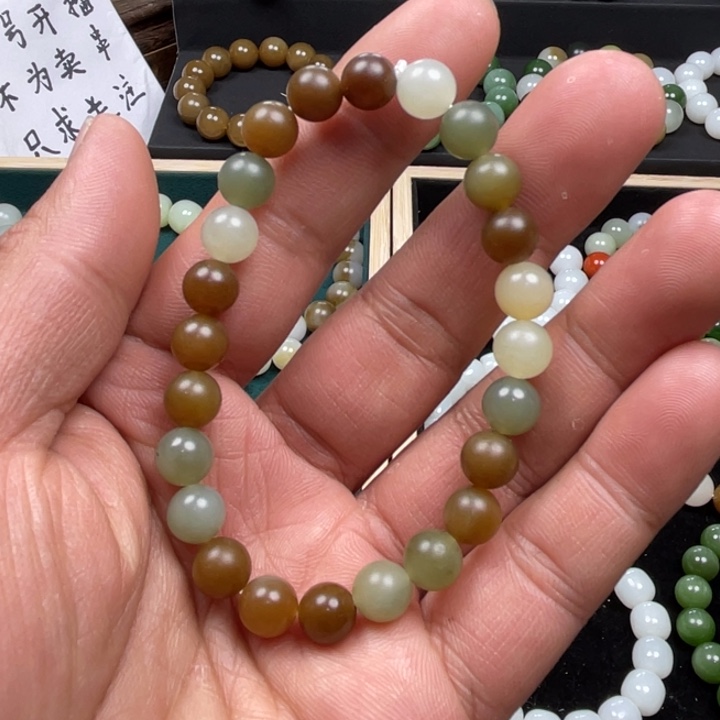 和田玉手串未镶嵌新疆且末娄兰卡8圆