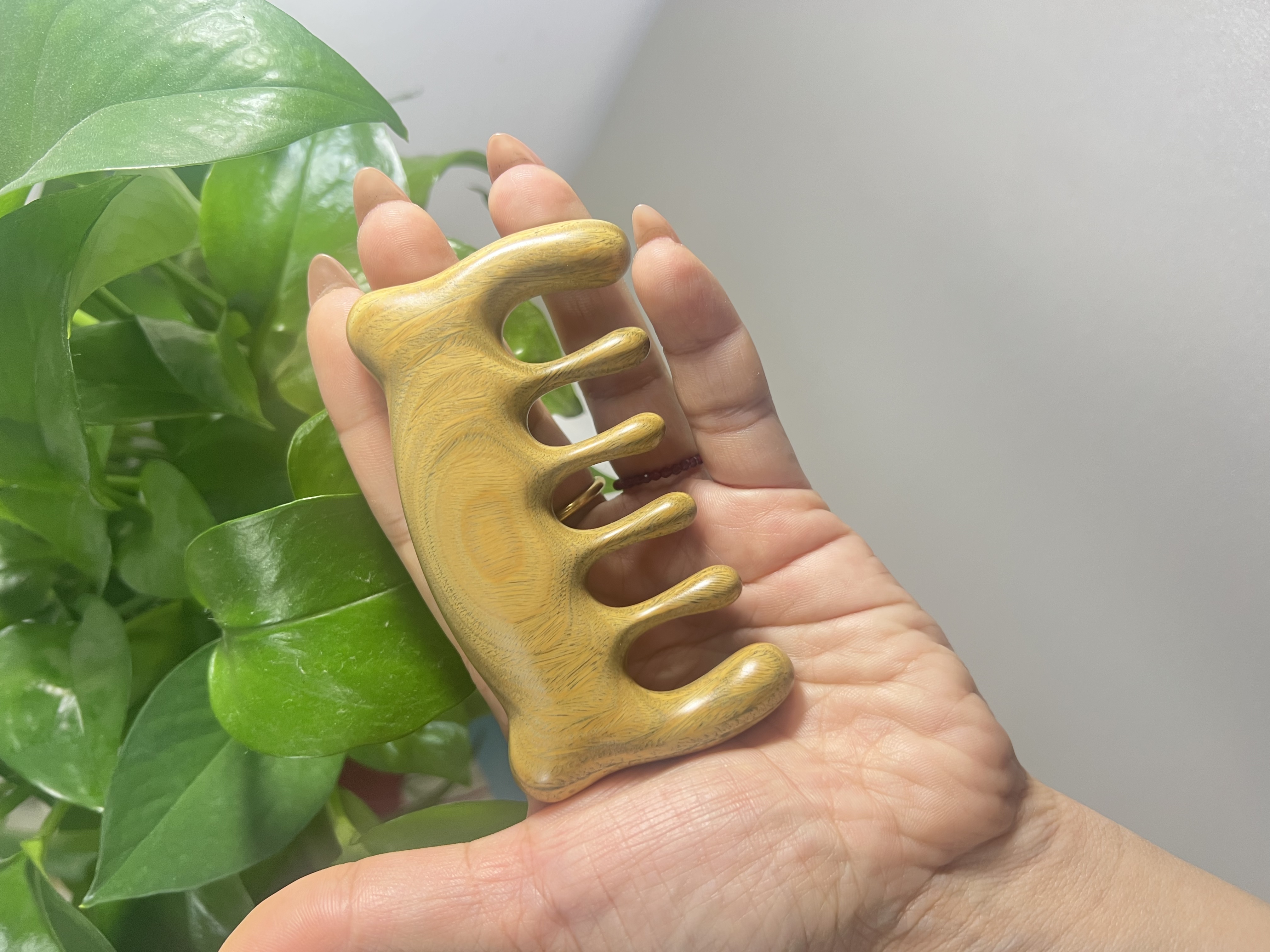 小萌熊木梳子便携绿檀按摩梳梳头五齿檀木正宗疏通经络按摩梳子
