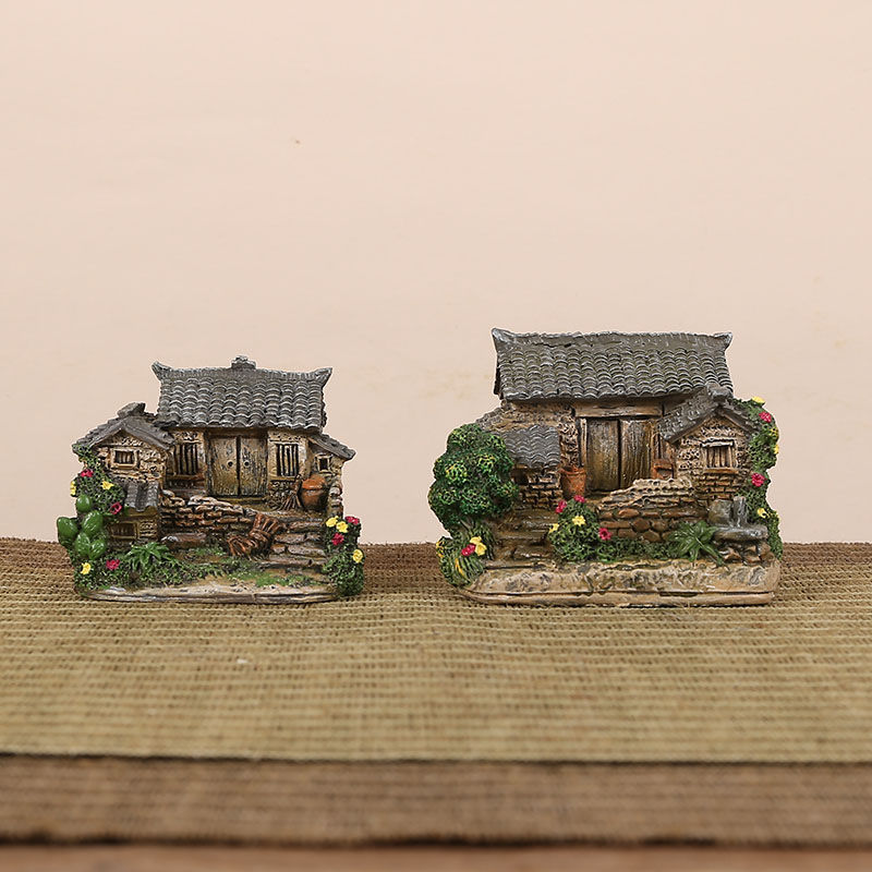 复古老农家门前绿松复古风格微缩景观摆件庭院老房子模型家居装饰