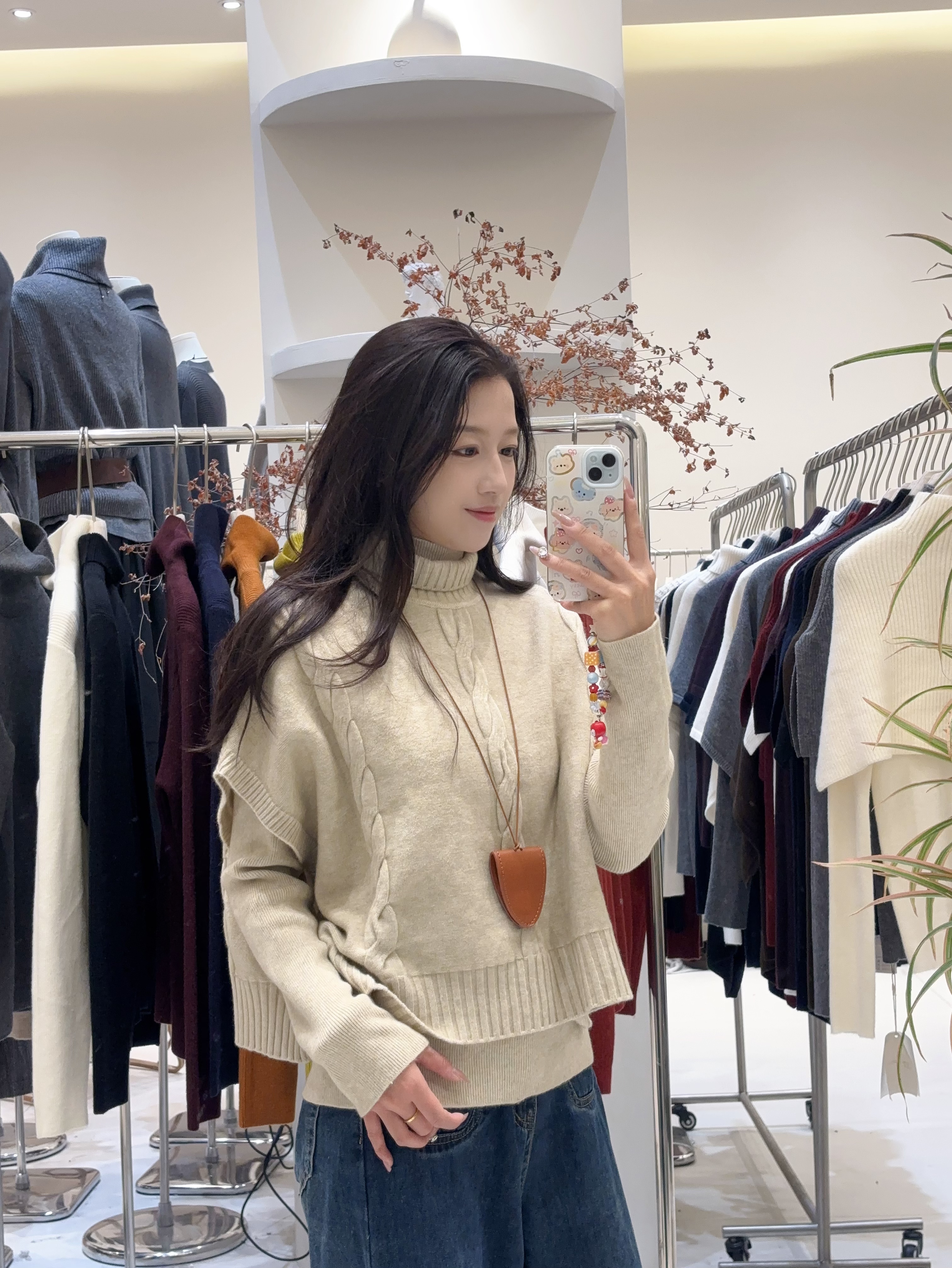 新款韩版麻花针织斗篷毛衣两件女秋宽松高领时尚上衣秋冬