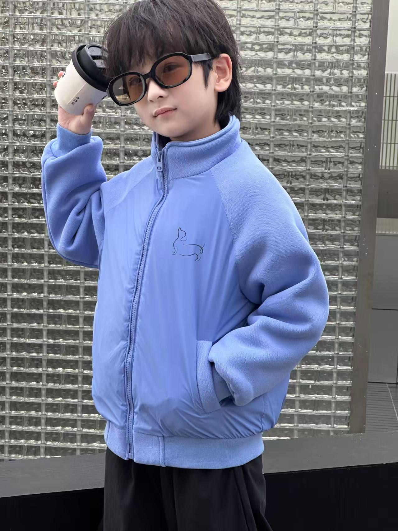 【中大童校服神器】厚款纯色立领字母高领棉服女男童冬装保暖803