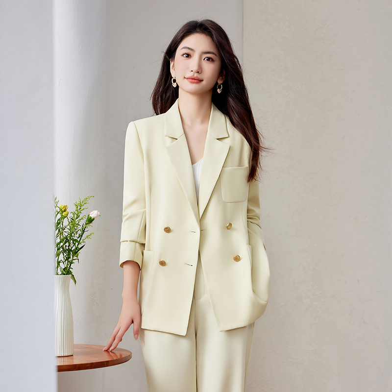 黄色西装套装女高级感秋季宽松中长款职业御姐商务阔腿裤休闲西服