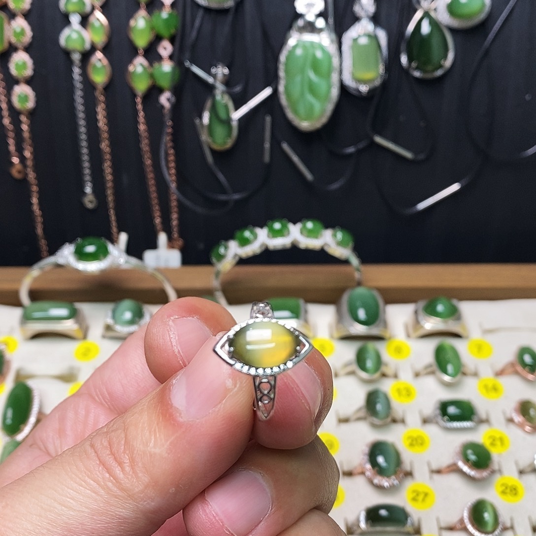 和田玉（碧玉）银S925镶嵌戒指