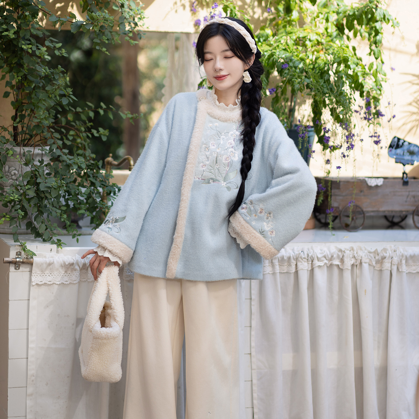 池夏【立冬:蝴蝶兰雪】汉元素雪尼尔短袄阔腿裤原创改良汉服 秋冬