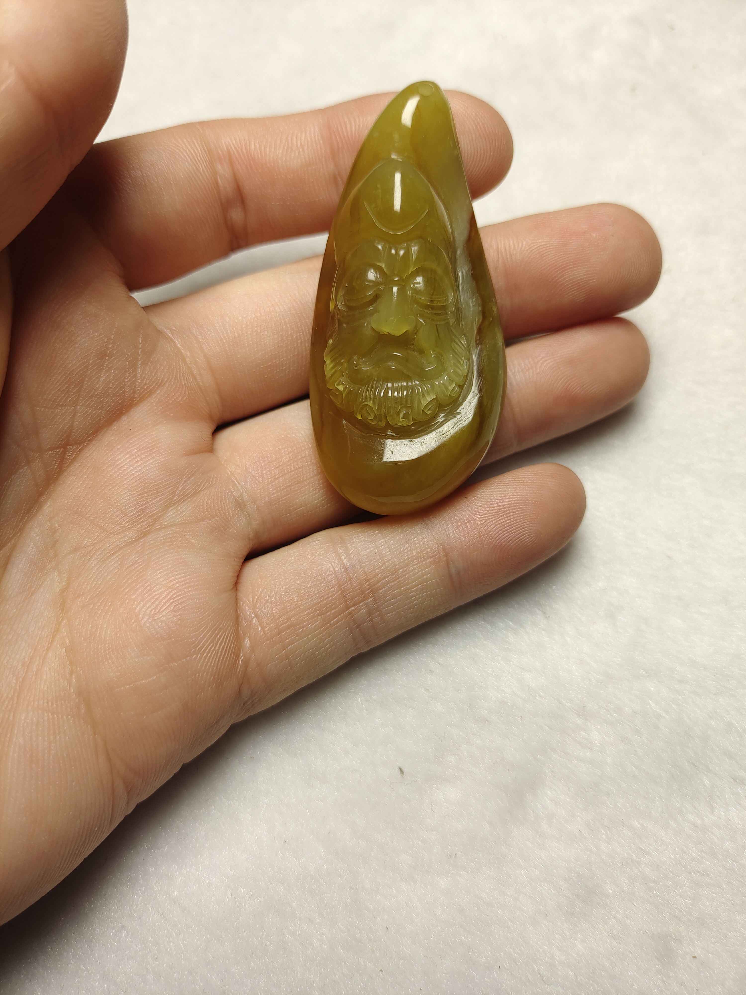 天然花玉  手工雕刻  达摩吊坠