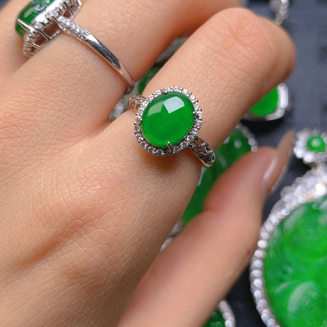 翡翠戒指银S925镶嵌戒指