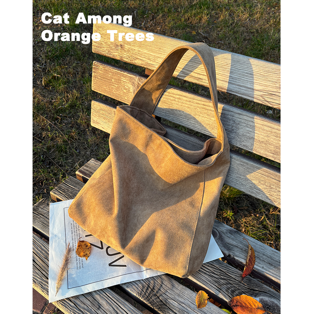 《麂皮绒托特包》松弛感复古休闲单肩托特包包大容量复古小众豹纹包