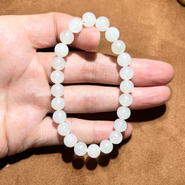 小圆满 新疆白玉山料手串8mm 素圈白色百搭 微瑕疵 介意勿拍