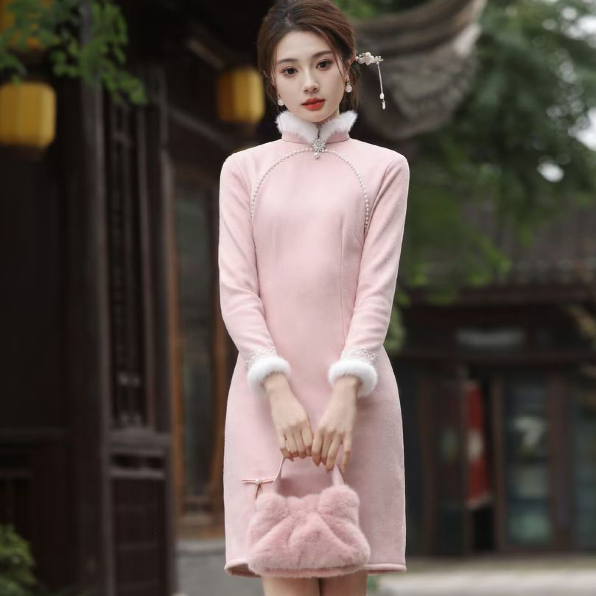 【2956 粉黛 粉色】显瘦气质修身优雅复古中国风旗袍