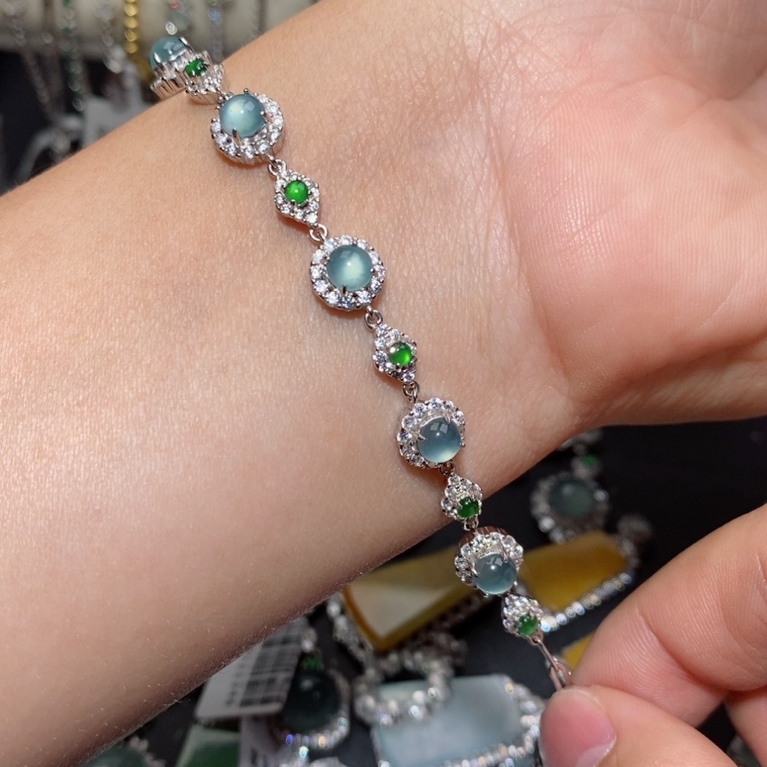 翡翠手链银S925镶嵌h jo k