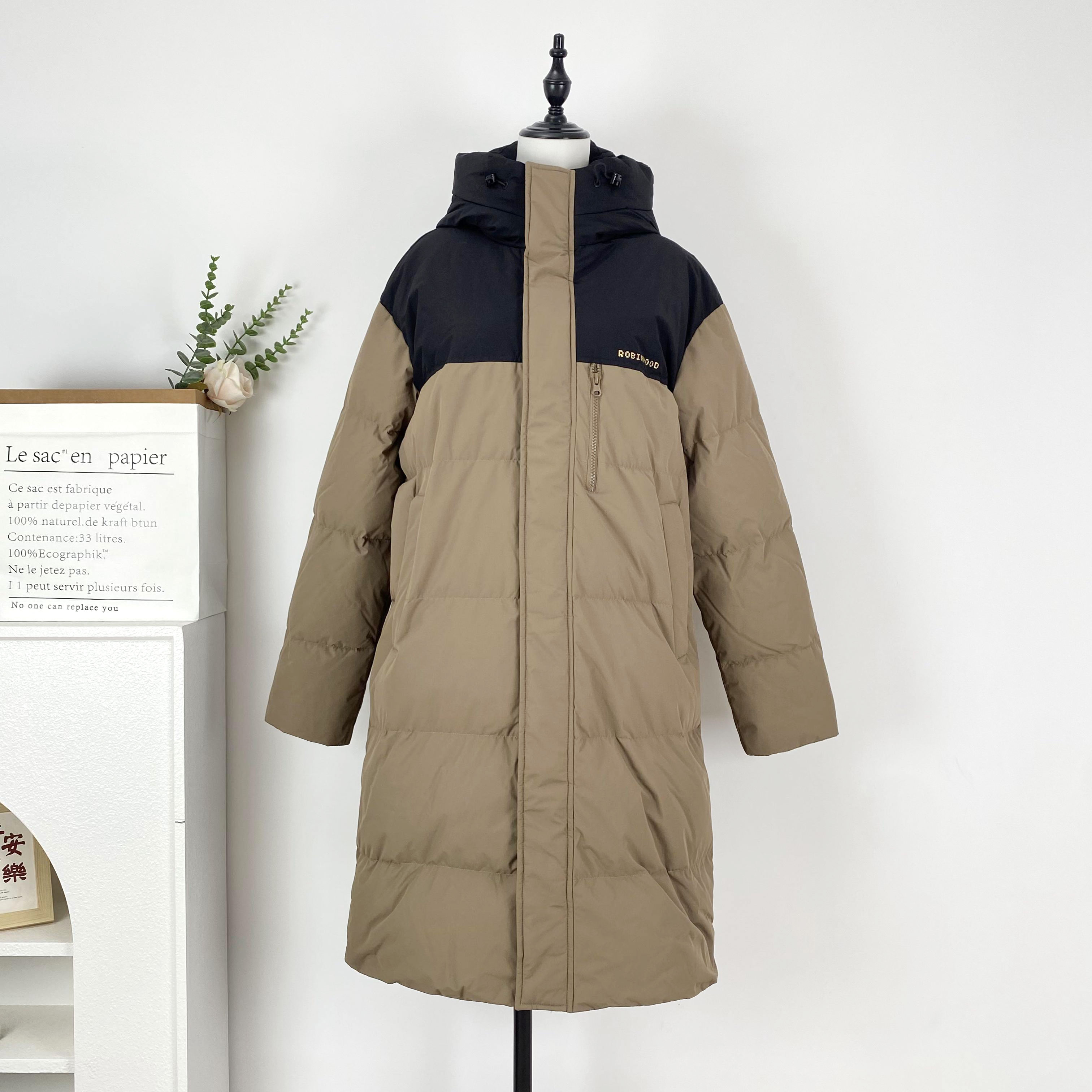 2025冬季拼色休闲连帽加厚长款棉服男女同款加厚保暖外套YR3971