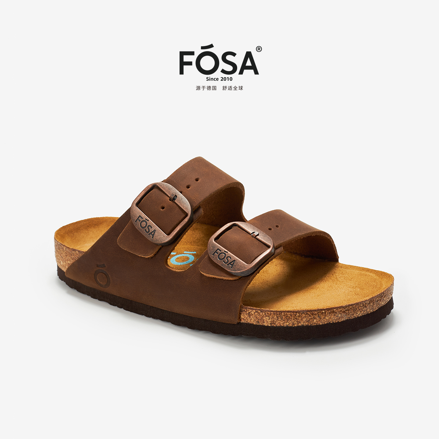 FOSA【李敏镐同款】四季男女款休闲通勤油蜡咖色牛头层皮拖鞋FS083