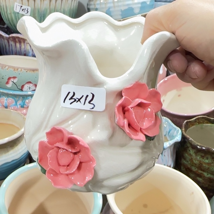 凑9块包邮，有孔，陶瓷花盆