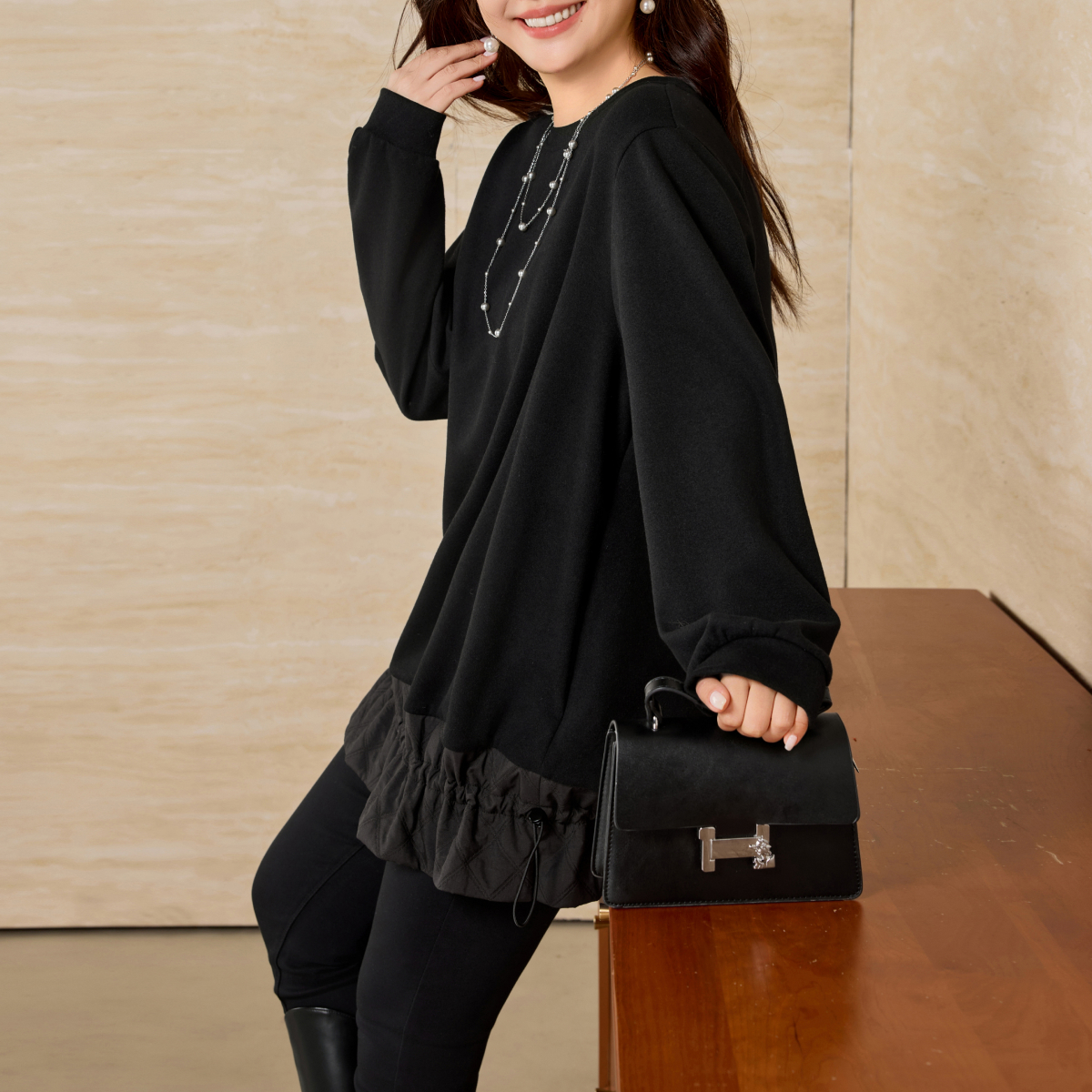 【现货磨毛弹力针织拼接厚卫衣】MsShe大码女装冬季宽松A2511020