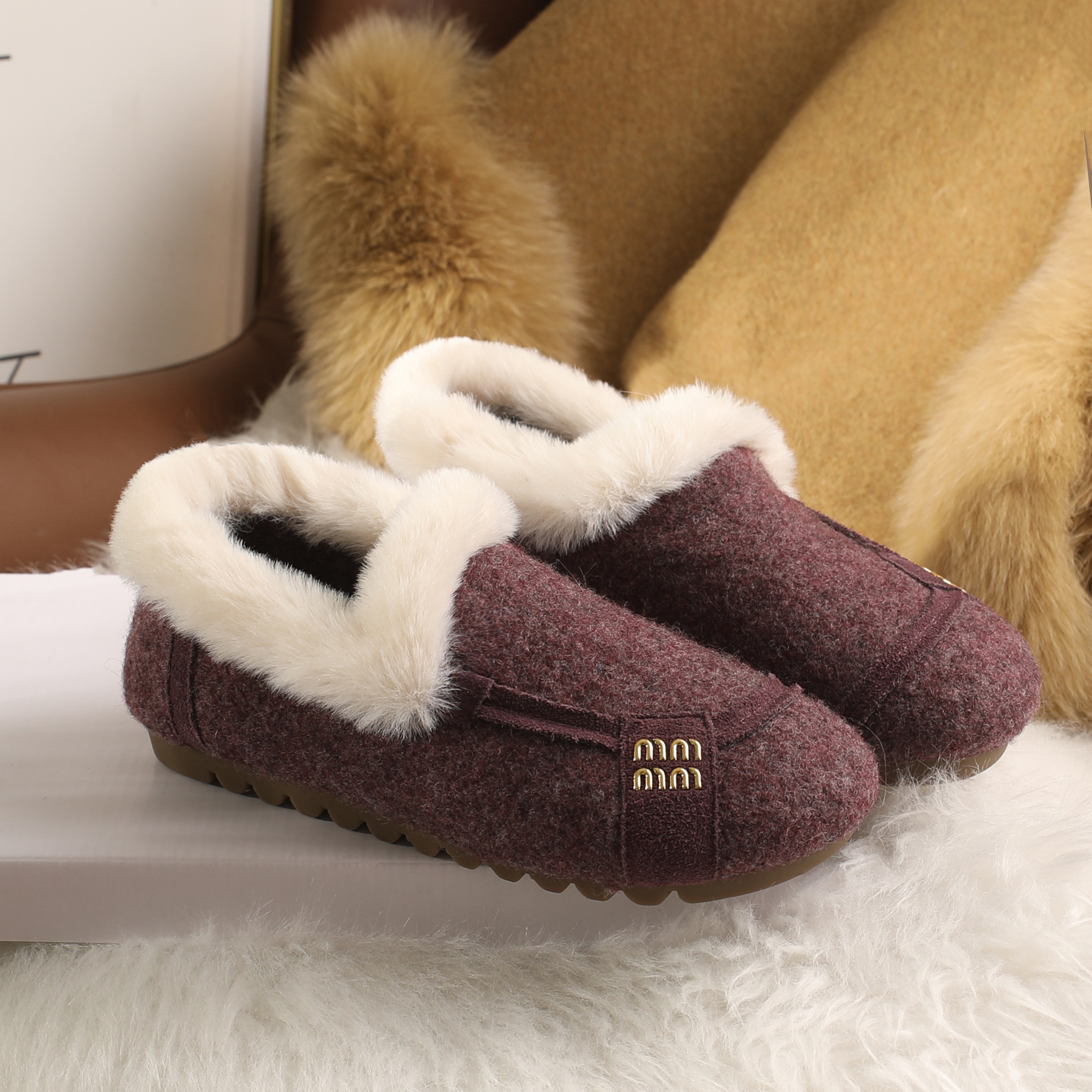 2025冬季新款真毛博肯鞋平底防滑棉鞋休闲保暖低帮鞋