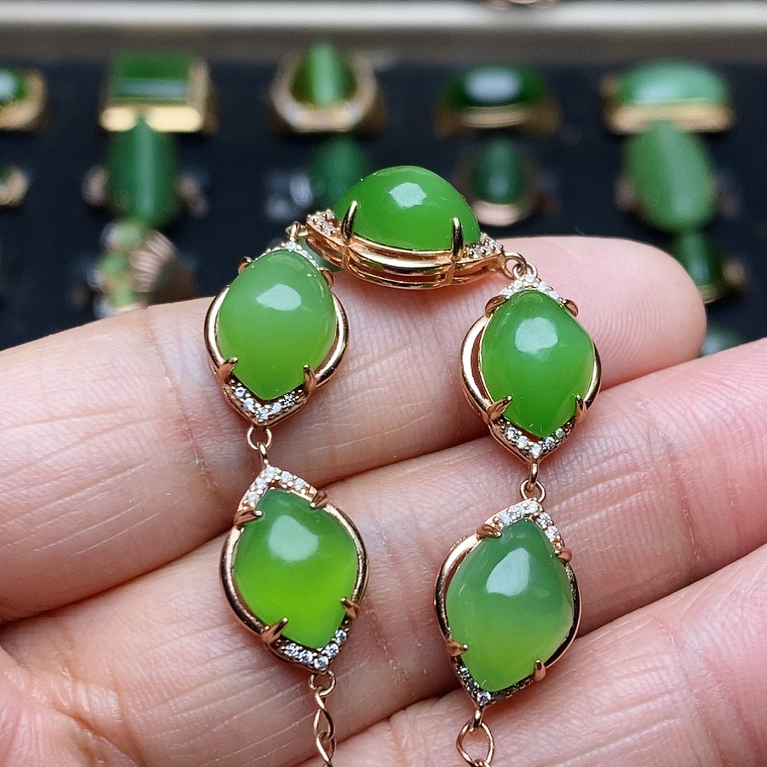 和田玉（碧玉）手链银S925镶嵌